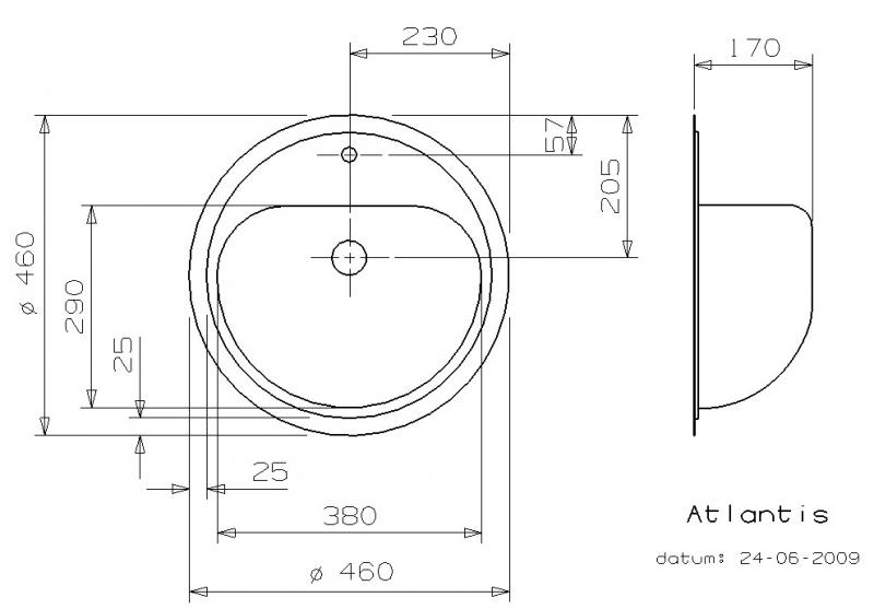 Lavabo Atlantis &Oslash;38 h&aring;ndvask t/nedf&aelig;ldning, planlimning eller underlimning - 1 hanehul