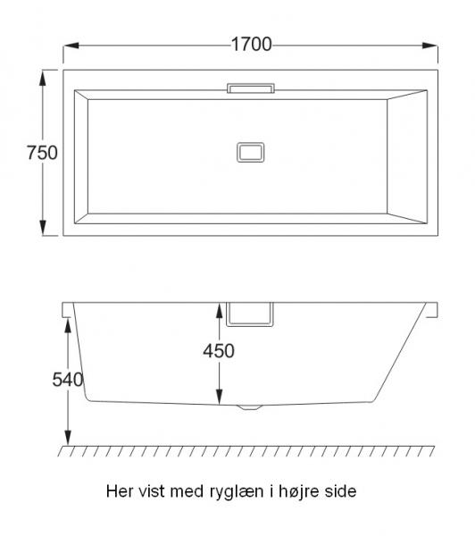 Str&oslash;mberg Celsius badekar t/indbygning - 170 x 75 - Venstre - 1 rygl&aelig;n
