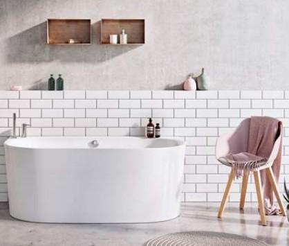 Str&oslash;mberg Siena Back-To-Wall badekar - 1550 x 800 mm - Hvid