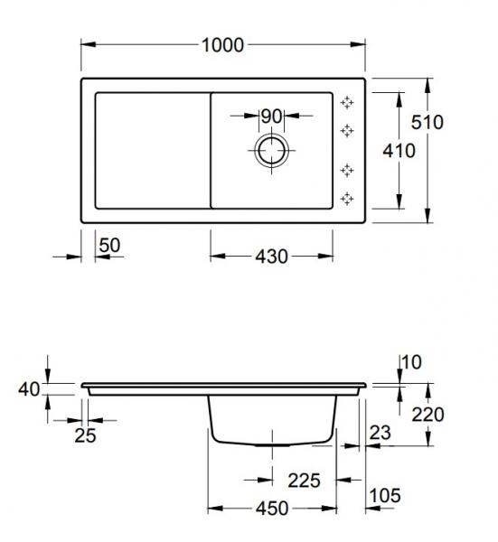 Villeroy & Boch Timeline 60 100 k&oslash;kkenvask m/afl&oslash;bsbakke - Hvid alpin - Ceramic+