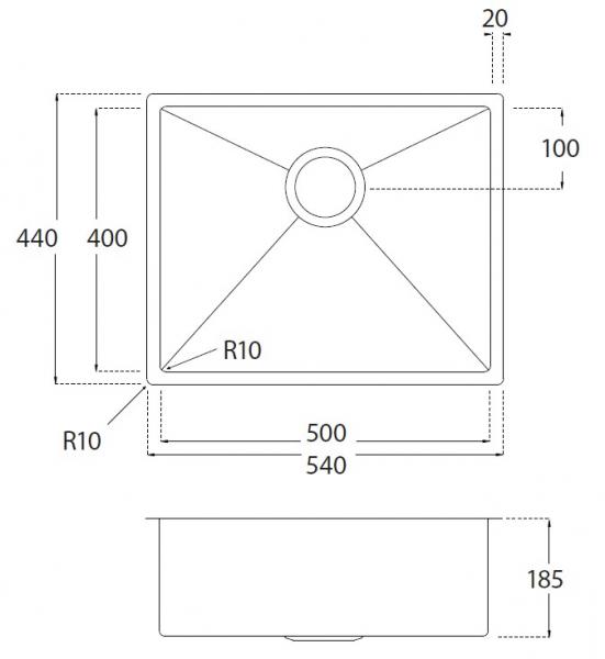 Lavabo Kubus 500 Soft k&oslash;kkenvask m/k&oslash;kkenarmatur - Dark bronze