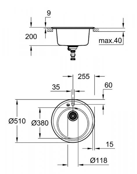 Grohe K200 rund k&oslash;kkenvask i komposit - Sort granit