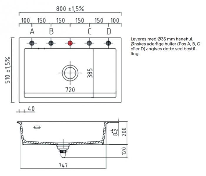 Lavabo Mera 80 porcel&aelig;nsk&oslash;kkenvask - Mat hvid m/krom afl&oslash;b