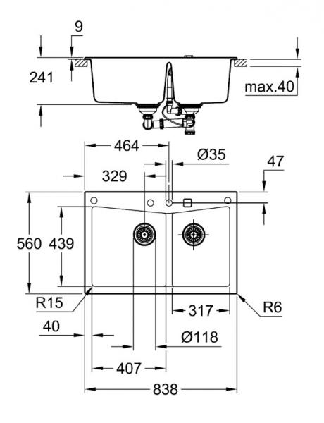 Grohe K700 dobbelt k&oslash;kkenvask i komposit 90-C - Sort granit