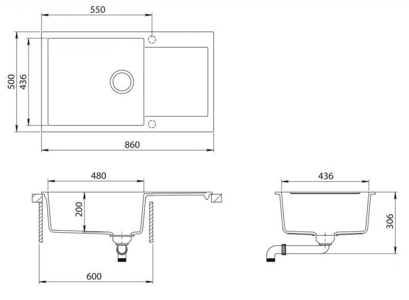 Lavabo Saturn 860 k&oslash;kkenvask i komposit m/afl&oslash;bsbakke - Sort/krom