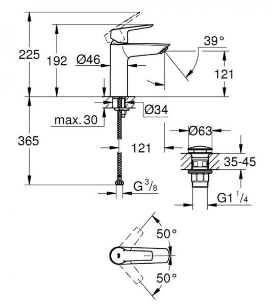 Grohe Start M h&aring;ndvaskarmatur m/push-open bundventil - Krom