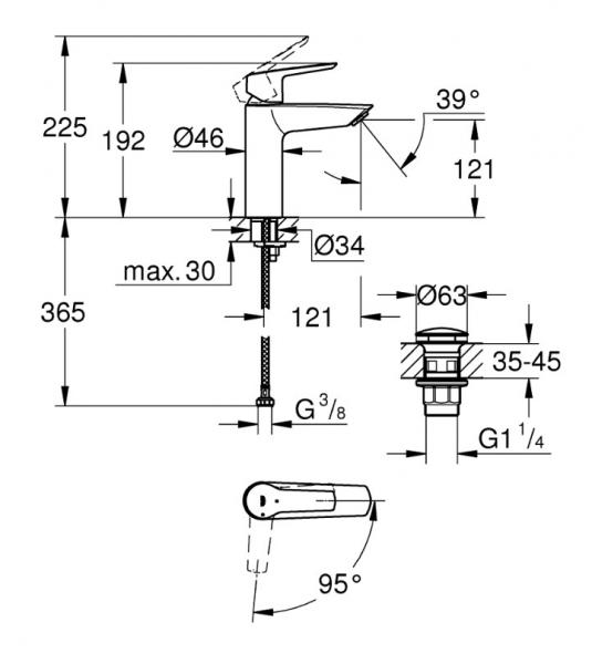 Grohe Start M h&aring;ndvaskarmatur m/koldstart og push-open bundventil - Mat sort