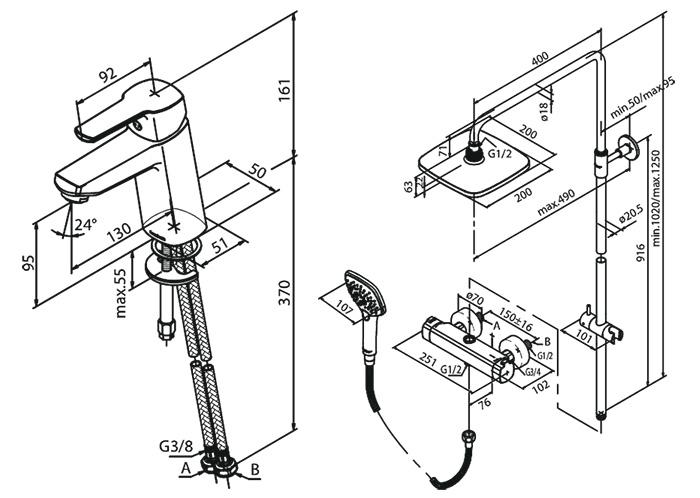 Damixa Pine komplet pakke til badev&aelig;relset - Krom