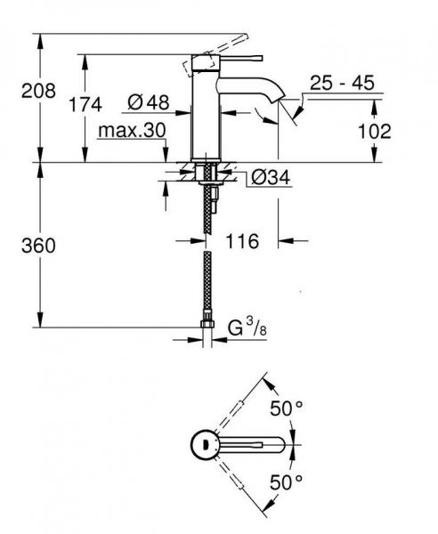 Grohe Essence New S h&aring;ndvaskarmatur u/bundventil - Mat sort