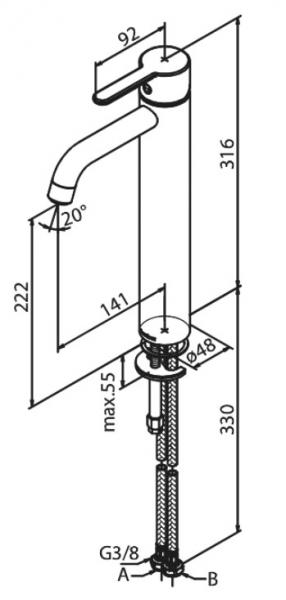 Damixa Silhouet L h&aring;ndvaskbatteri u/bundventil - Krom