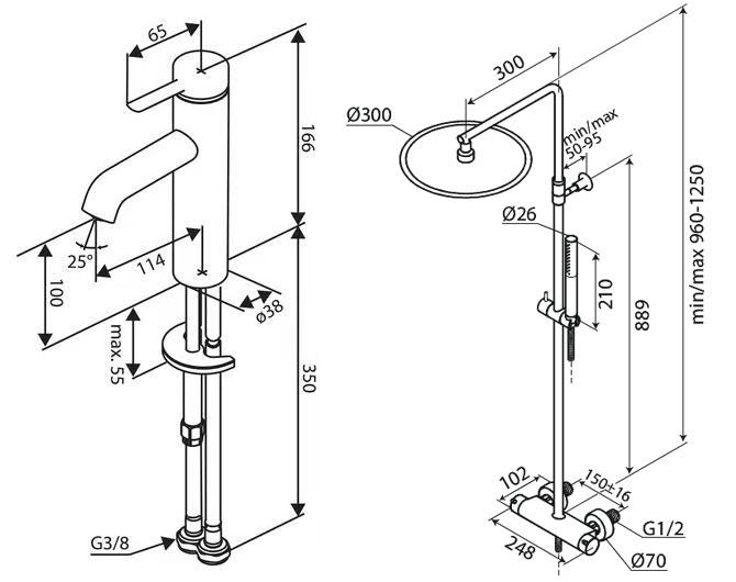 Damixa Iris komplet pakke til badev&aelig;relse - B&oslash;rstet grafitgr&aring;