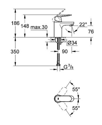 Grohe Eurosmart Cosmopolitan h&aring;ndvaskarmatur u/bundventil