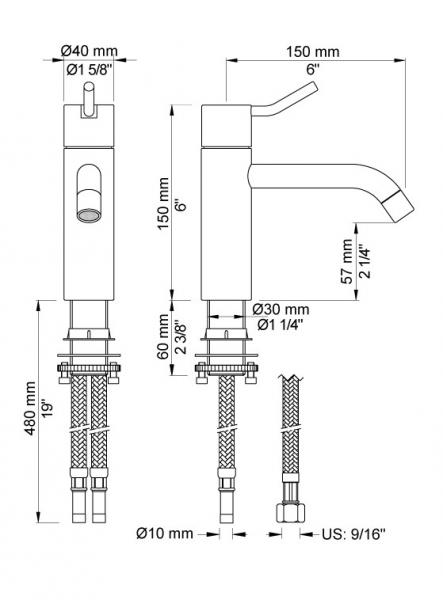 Vola HV1M+30/150 h&aring;ndvaskbatteri - Krom