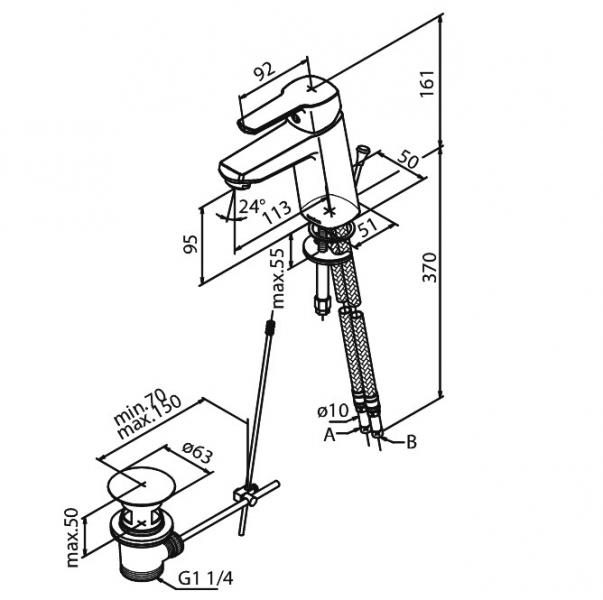 Damixa Pine M h&aring;ndvaskarmatur inkl. bundventil - Krom