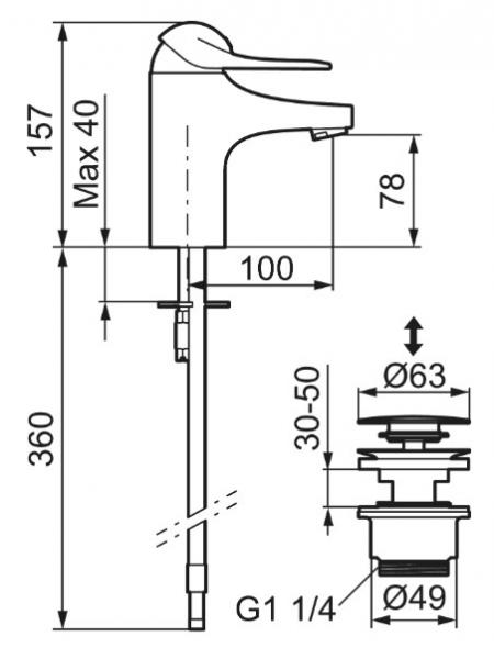 FM Mattsson 9000E II h&aring;ndvaskarmatur Eco m/push-open bundventil