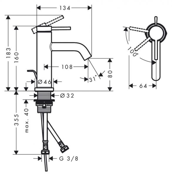 hansgrohe Tecturis S h&aring;ndvaskarmatur 80 m/Coolstart, EcoSmart+ og l&oslash;ft-op bundventil - Krom