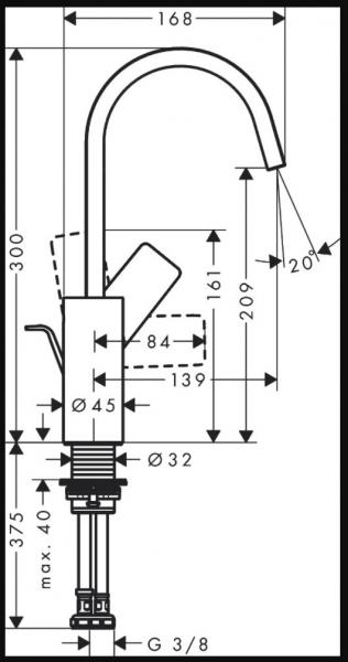 Hansgrohe Vivenis 210 h&aring;ndvaskarmatur m/svingtud og l&oslash;ft-op bundventil - Mat hvid