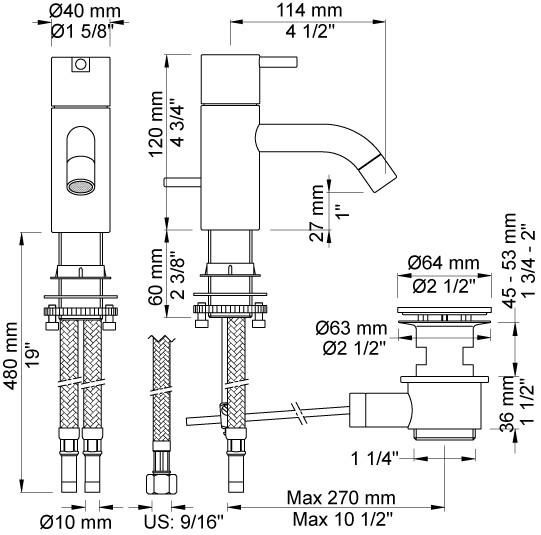 Vola HV3+30 h&aring;ndvaskarmatur - Krom