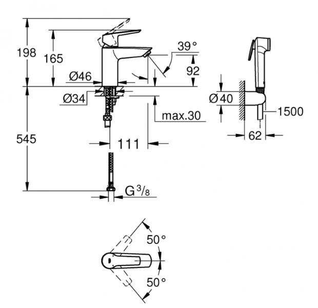 Grohe Start h&aring;ndvaskarmatur m/Triggerspray h&aring;ndbruser - Krom