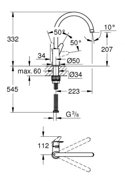 Grohe bauCurve k&oslash;kkenarmatur m/U tud og svingtud