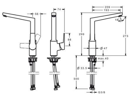 Oras Twista k&oslash;kkenarmatur m/svingtud - Mat sort