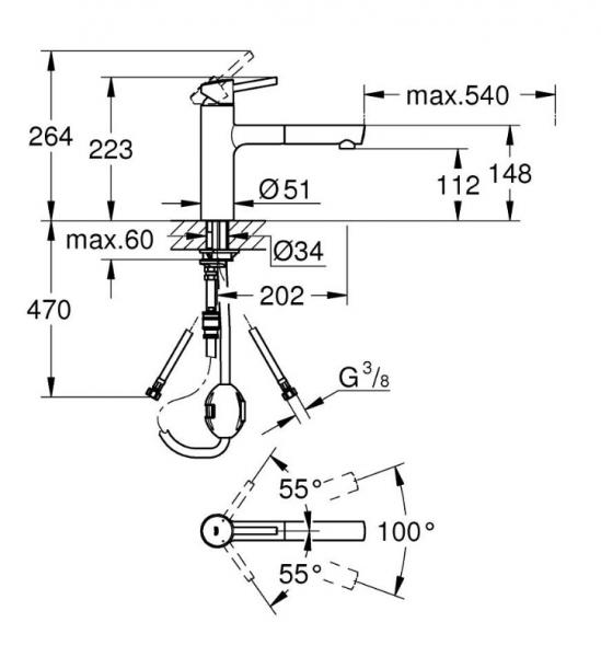 Grohe Concetto k&oslash;kkenarmatur m/udtr&aelig;ksbruser - Krom