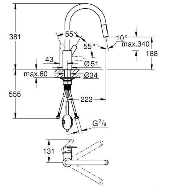 Grohe Get k&oslash;kkenarmatur m/udtr&aelig;k og Dual Spray - Krom