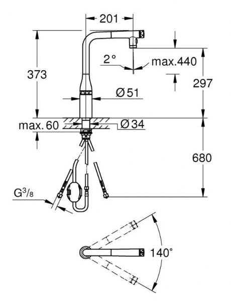 Grohe Essence SmartControl k&oslash;kkenarmatur m/udtr&aelig;k - Mat sort