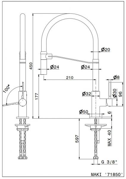 Cass&oslash;e Newform Maki stork&oslash;kkenarmatur - Mat sort/krom
