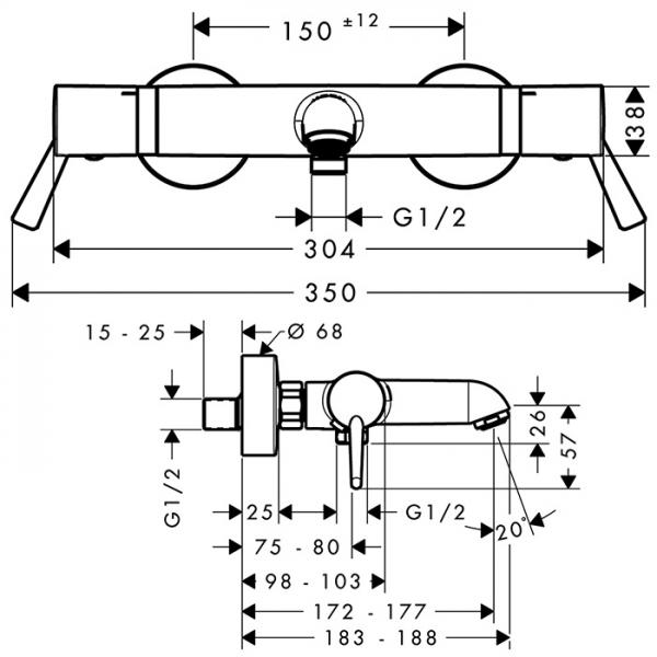 Hansgrohe Ecostat Comfort Care badekararmatur m/ekstra lange greb - Krom