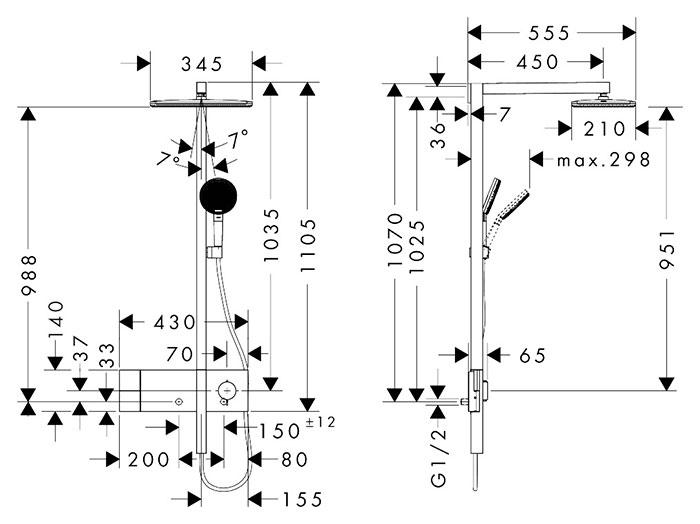 hansgrohe Raindance Alive Q Showerpipe 200/340 1jet m/ShowerSelect Comfort og EcoSmart - Krom