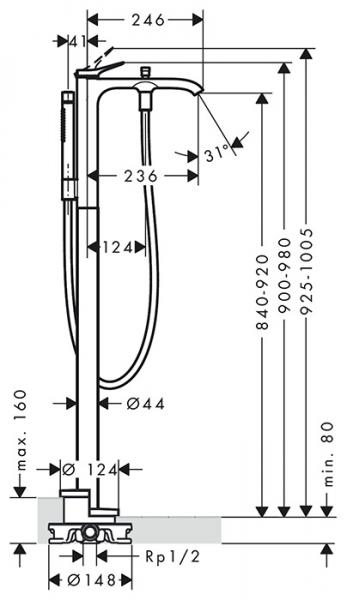 hansgrohe Vivenis fritst&aring;ende badekararmatur - Krom