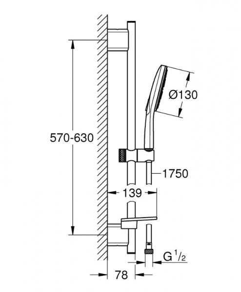 Grohe Rainshower SmartActive 130 bruses&aelig;t 3 sprays - Moon white