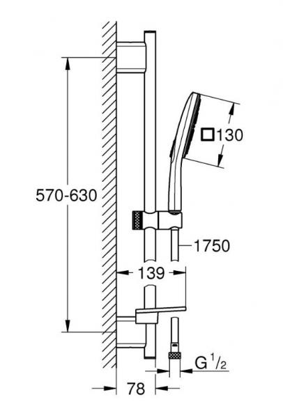 Grohe Rainshower SmartActive ECO 130 Cube brusestangss&aelig;t - Krom
