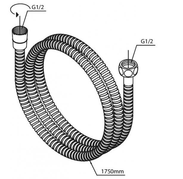 Damixa Metal bruserslange - 1750 mm - B&oslash;rstet grafitgr&aring;