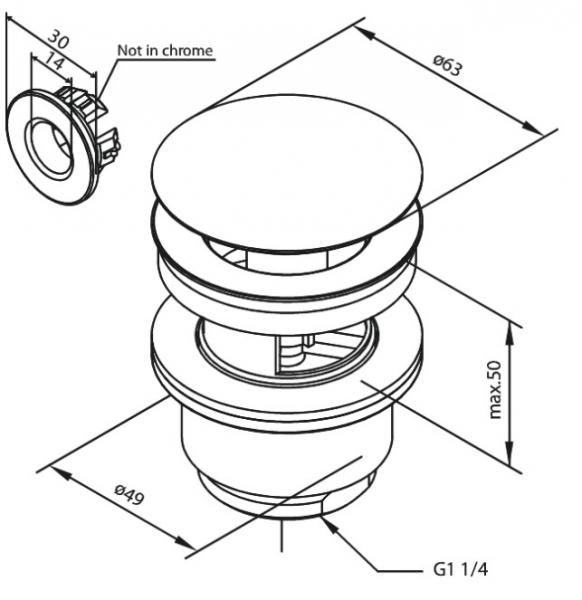 Damixa komplet bundventil med klikfunktion - B&oslash;rstet messing
