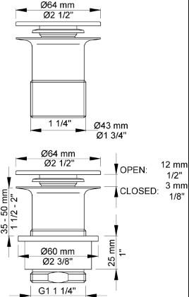 Vola A63 bundventil uden overl&oslash;b - Krom