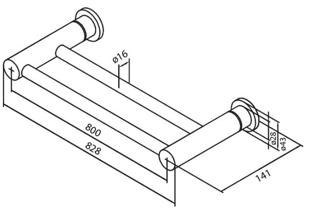 Damixa Silhouet dobbelt h&aring;ndkl&aelig;destang - 800 mm - Krom