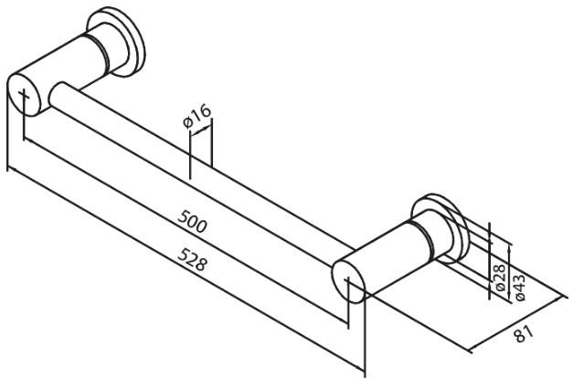 Damixa Silhouet h&aring;ndkl&aelig;destang - 500 mm - Matsort