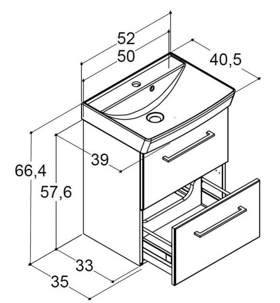 Dansani Mido m&oslash;bels&aelig;t 50 m/2 skuffer og Capella vask - Hvid mat