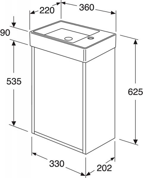 Gustavsberg Artic Small 33 m&oslash;bels&aelig;t - vask til venstre - Askegr&aring;/sort