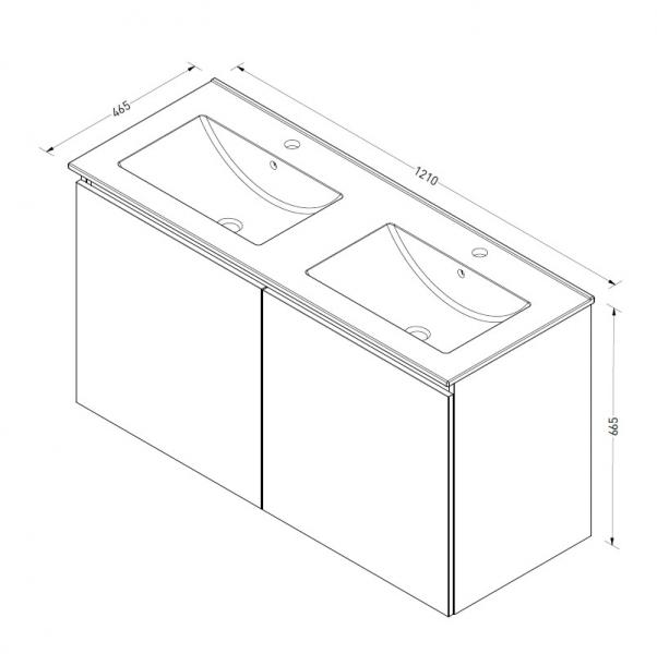 Sanibell Online 121 m&oslash;bels&aelig;t m/grebsfri l&aring;ger og dobbeltvask - Bardolino eg