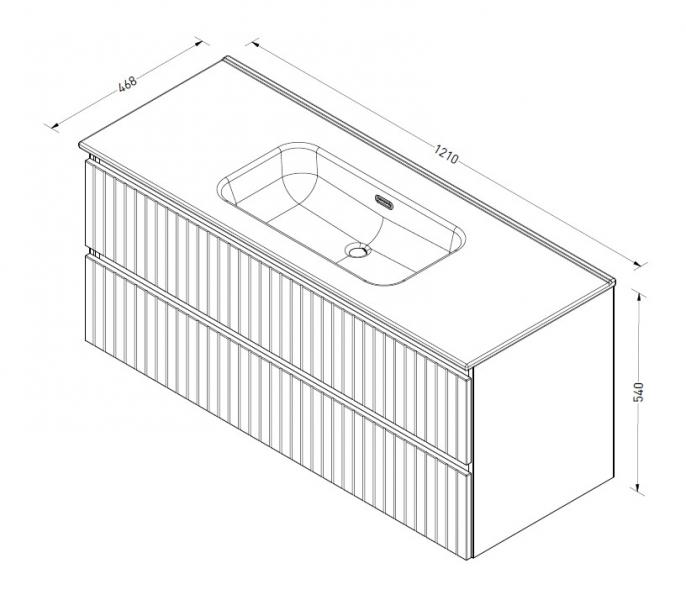 Sanibell Proline 120 m&oslash;bels&aelig;t m/2 skuffer og lameller - Uden hanehul - Kul eg