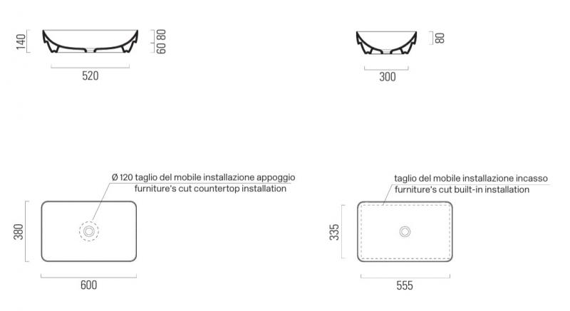 GSI Pura 60 fritst&aring;ende bowlevask - Firkantet - Uden overl&oslash;b - Cenere