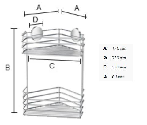 Beslagsboden selvkl&aelig;bende brusehylde til hj&oslash;rne - Dobbelt - Krom
