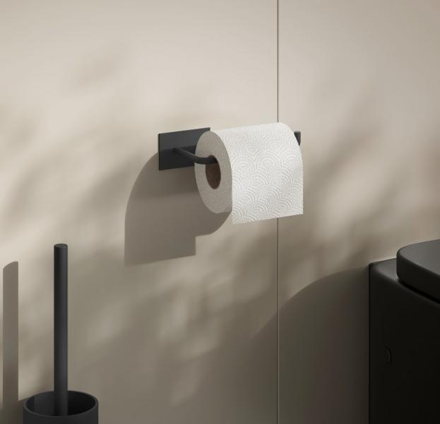 Beslagsboden toiletpapirholder - Kantet roset - Selvkl&aelig;bende - Mat sort