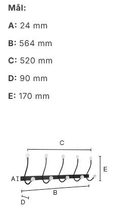 Beslagsboden knagerr&aelig;kke i vintage stil - Sort/hvid knop