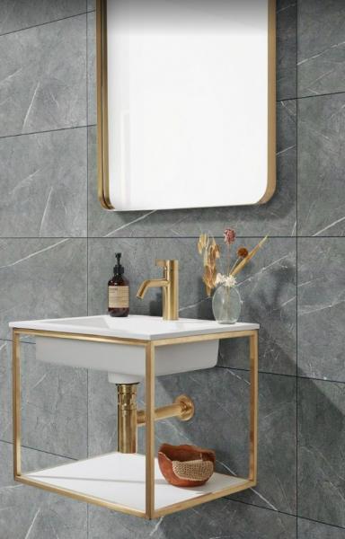 Cass&oslash;e Como 50 h&aring;ndvask t/v&aelig;g m/stel og hylde - B&oslash;rstet messing