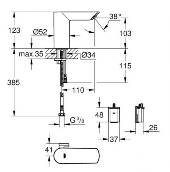 Badev&aelig;relse makeover - 60 cm spejl m/varme, lys og ber&oslash;ringsfrit armatur