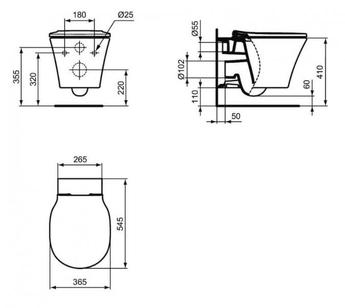 Ideal Standard Connect Air v&aelig;gh&aelig;ngt toilet Aquablade inkl. s&aelig;de m. Softclose og Easy Lift-off - Mat sort